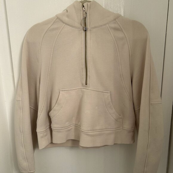lululemon athletica Tops - Scuba Oversized Half-Zip Hoodie - Heathered Bone & Gold Zipper - Lululemon M/L